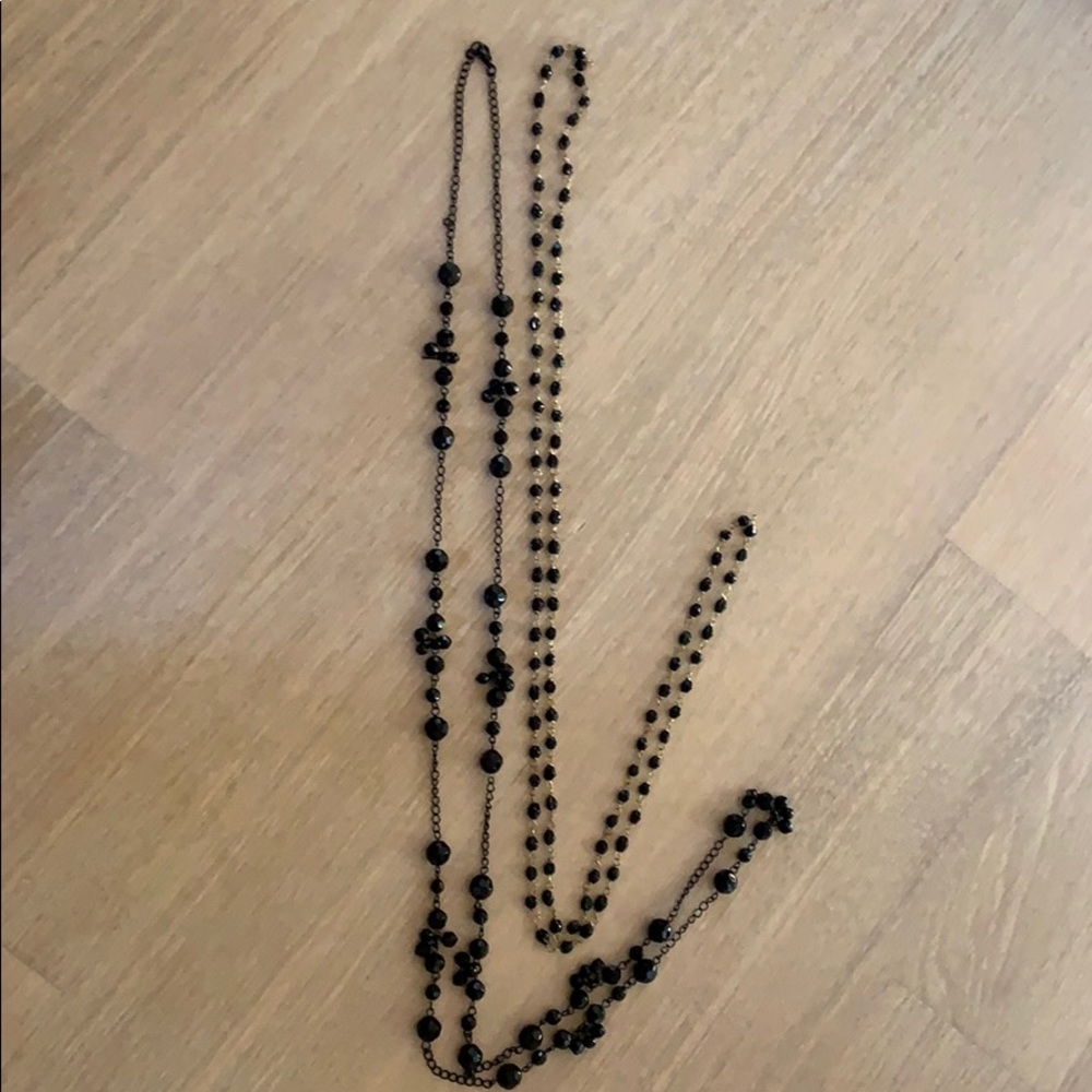 2 black beaded chain necklaces